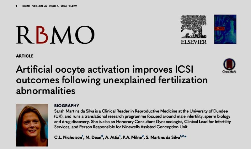 C L Nicholson, M Dean, A Attia, P A Milne, S Martins da Silva . Artificial oocyte activation improves ICSI outcomes following unexplained fertilization abnormalities. Reprod Biomed Online
. 2024 Nov;49(5):104327. doi: 10.1016/j.rbmo.2024.104327. Epub 2024 Jun 22. PMID: 39241689 DOI: 10.1016/j.rbmo.2024.104327