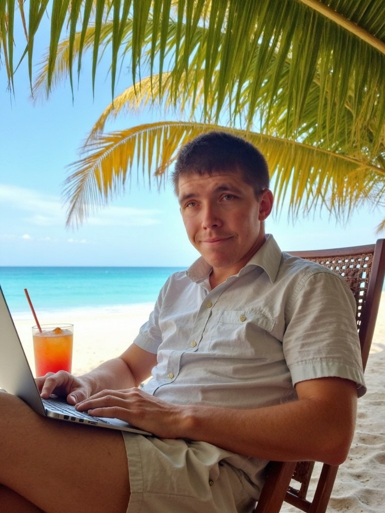 Все мечтают о таком. Работать под пальмой. Фото сделано с помощью @cheez_bot