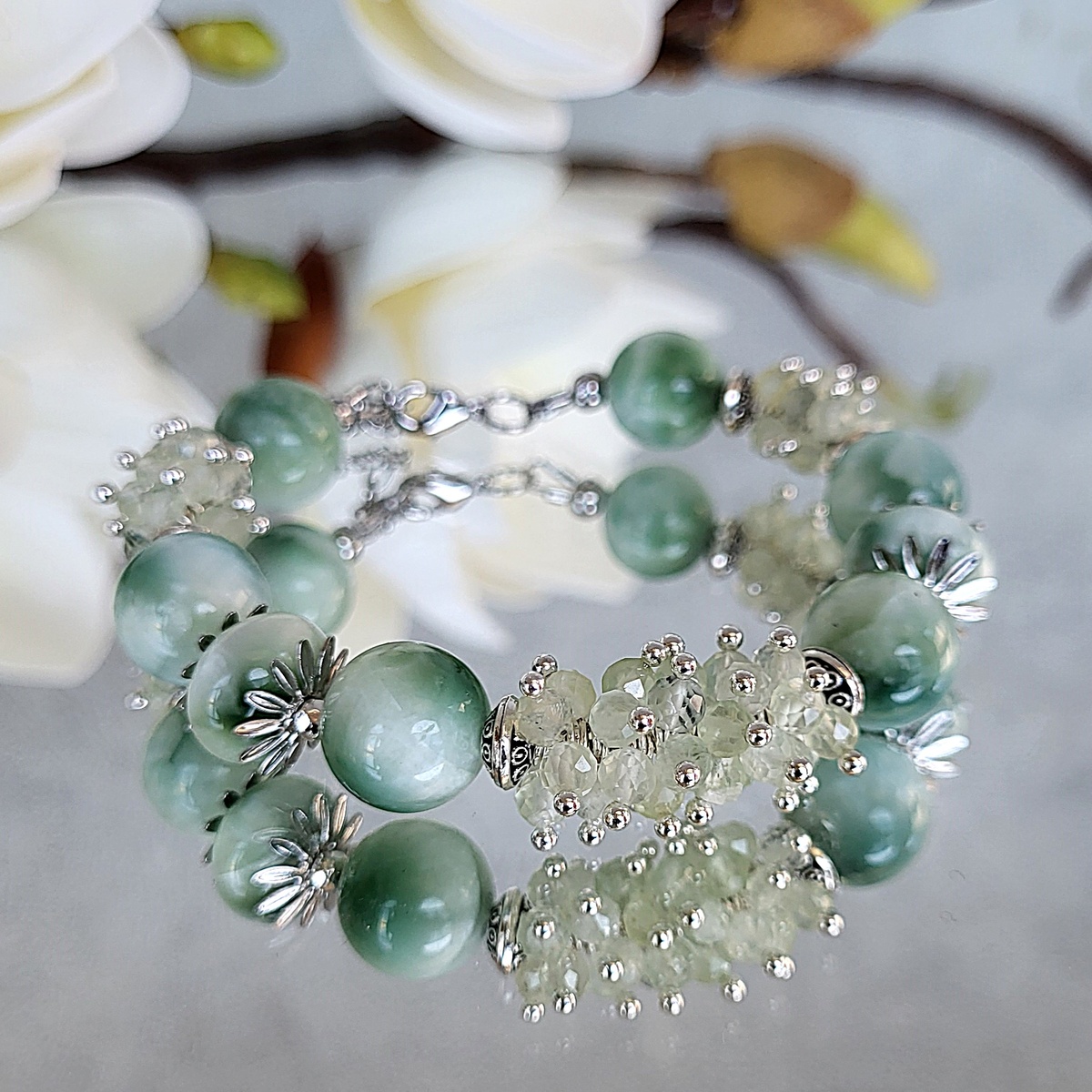 Браслет гроздь из ларимара, пренита