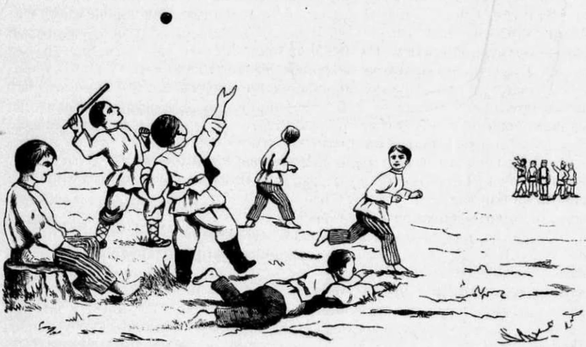Игра в лапту. Покровский Е. Детские игры, преимущественно русские, 1895