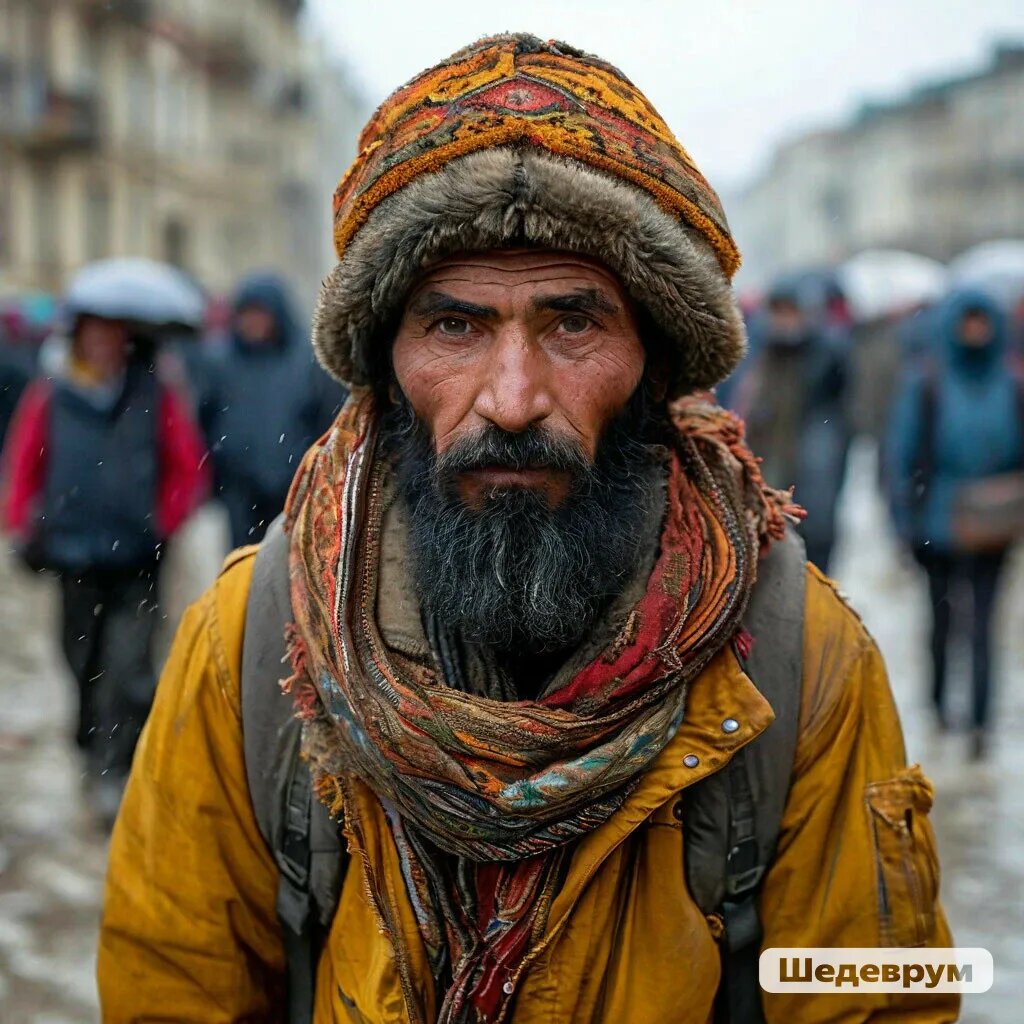 Так Шедеврум видит гостей из Средней Азии. Почему такой колоритный шарф и шапка?)