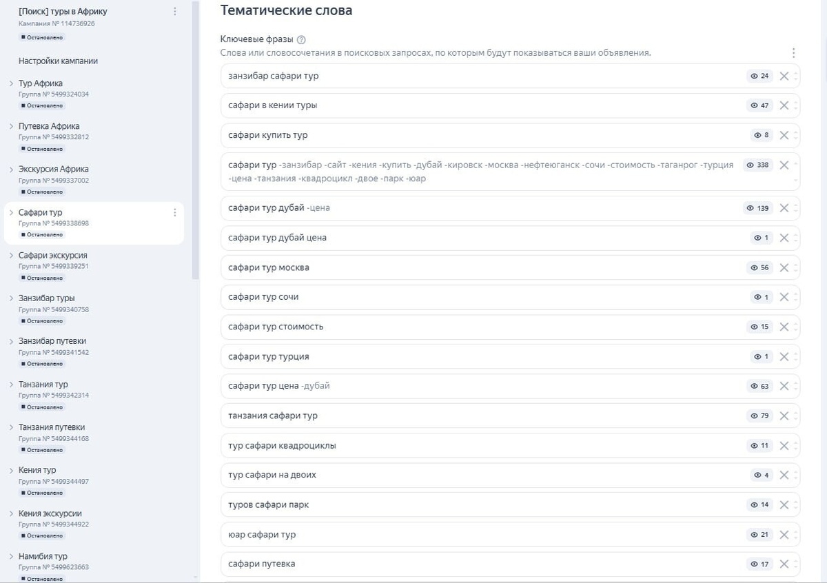 Тематические слова, которые дали большой толчок в РК нашего клиента 