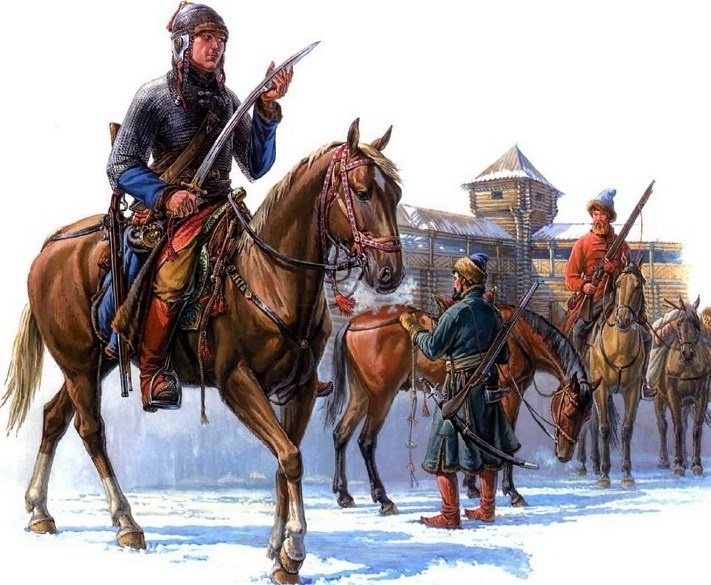 "Конные казаки и кыргызский воин" Художник Олег Федоров