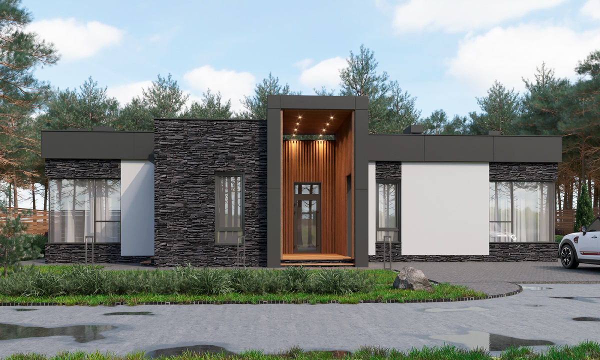 проект одноэтажного дома с плоской кровлей