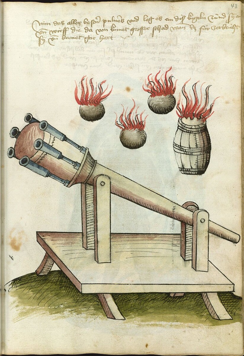 Шестиствольный орган. Рис. Михеля Ротвилера из фехтовального трактата Ханса Тальхоффера (1459 год)
