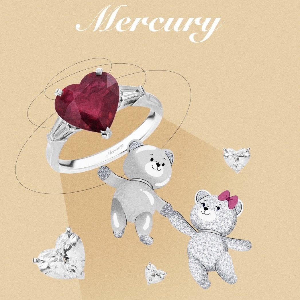 Кольцо Mercury Color из белого золота с двумя бриллиантами и центральным рубином