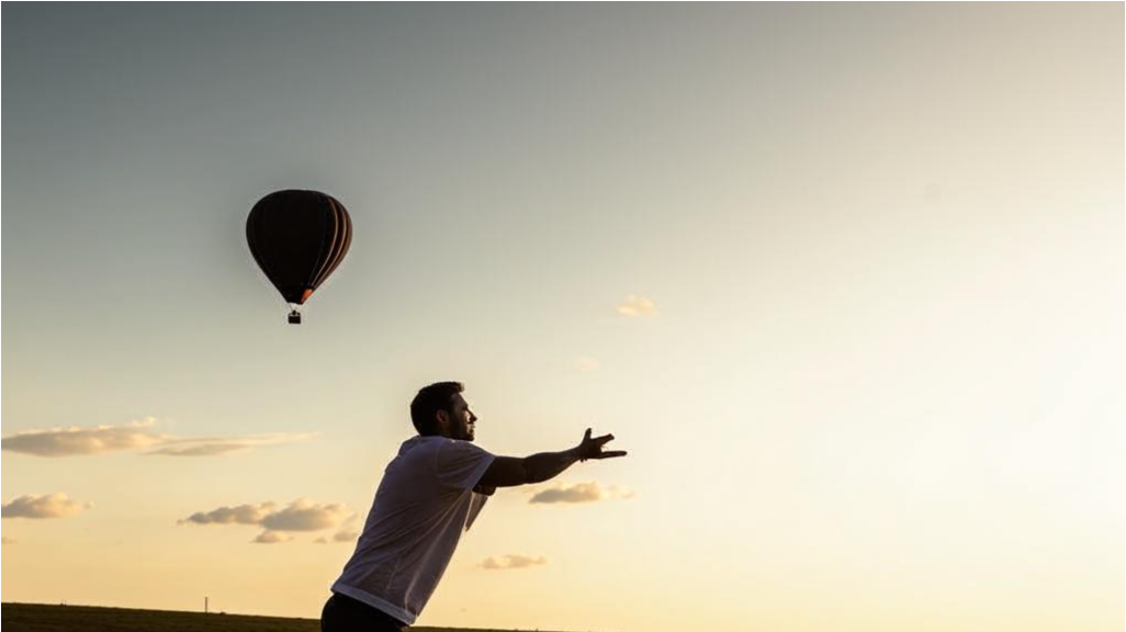 Человек отпускает воздушный шар в небо, как символ принятия неконтролируемых ситуаций.