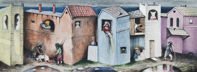 © Алексей Бобрусов. На улице Сент-Антуан (диптих). Бумага, акварель, темпера. 55x75см (каждая часть). 2016.