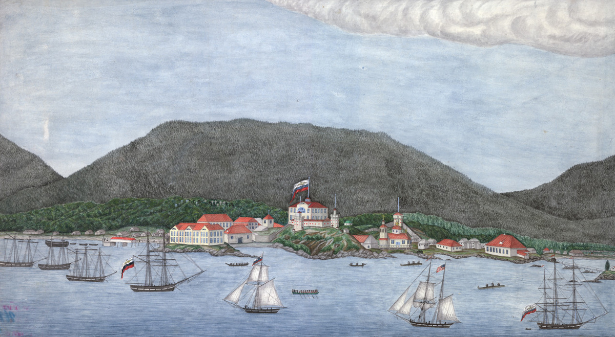 Российская Америка, вид на Новоархангельск. Автор: Aleksandr Olgin 1837. State Archive of the Russian Navy, St.Petersburg