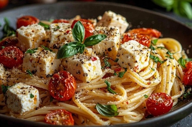    Паста с брынзой и помидорами черри в духовке