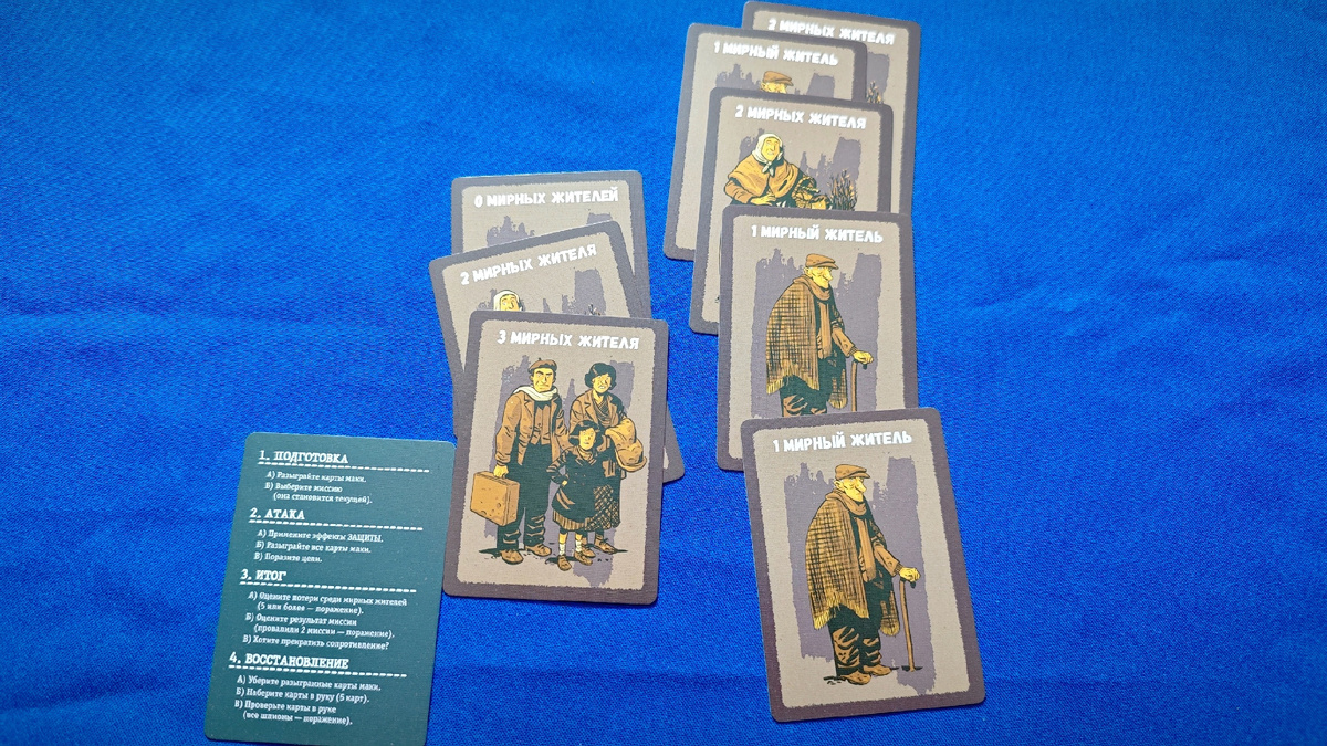 Настольная игра Партизаны - карты мирных жителей и памятка