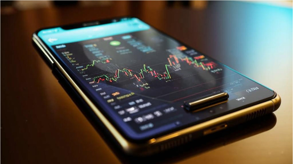 Фото с телефоном, где открыто приложение биржи.