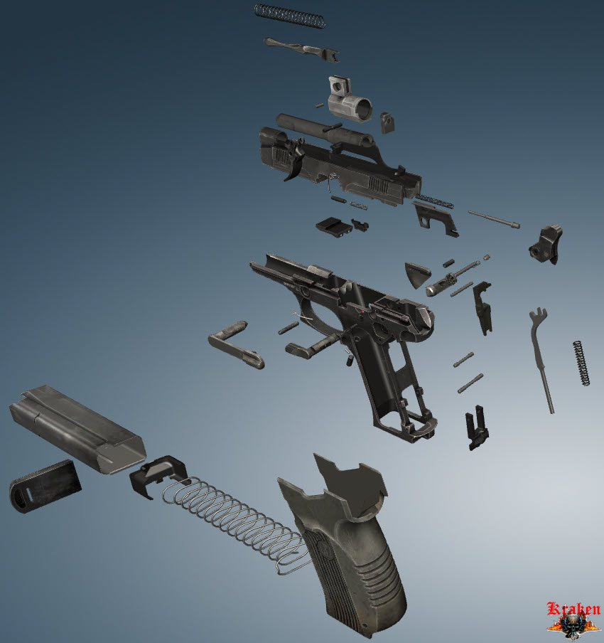 ПЯ «Грач» в полностью разобранном состоянии (World of Guns Gun Disassembly)