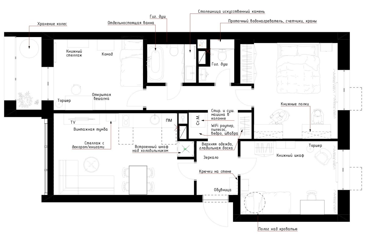 Итоговый план квартиры и расстановка мебели 