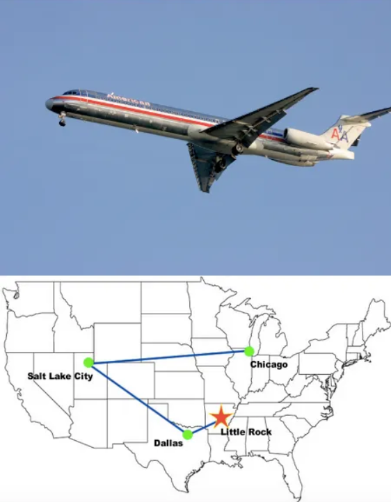 Самолёт McDonnell Douglas MD-82 авиакомпании American Airlines и маршруты, по которым в тот день летели пилоты. Источник изображения: Википедия
