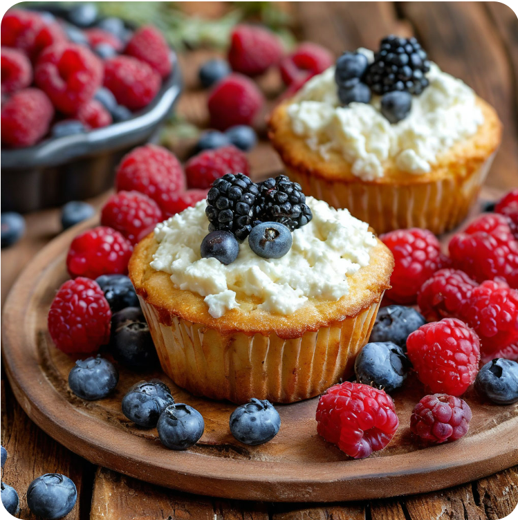 Кабачковые маффины с творогом и ягодами