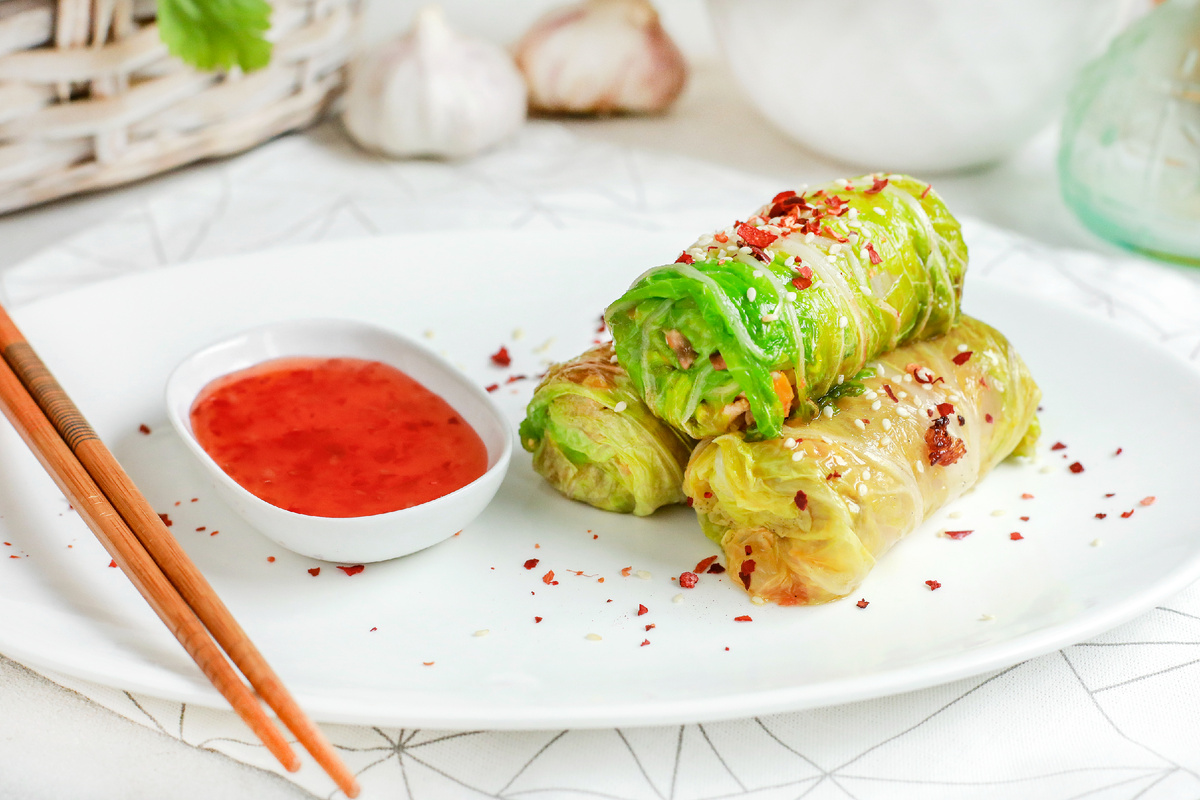 Веджи голубцы по-азиатски с шампиньонами и тофу