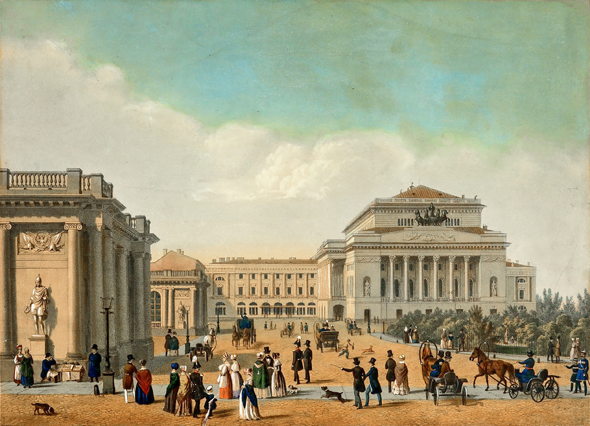Александринский театр, 1840-1849 гг. Литография Адольфа Андреевича Беземана (1806–1867) по собственному рисунку