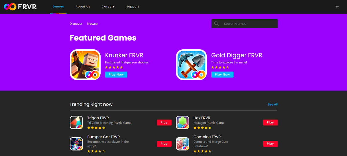 Стартовая страница FRVR Forge