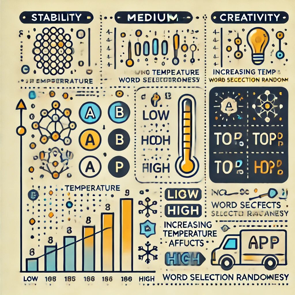 An infographic illustrating the concept of Temperature in AI language model prompts. 