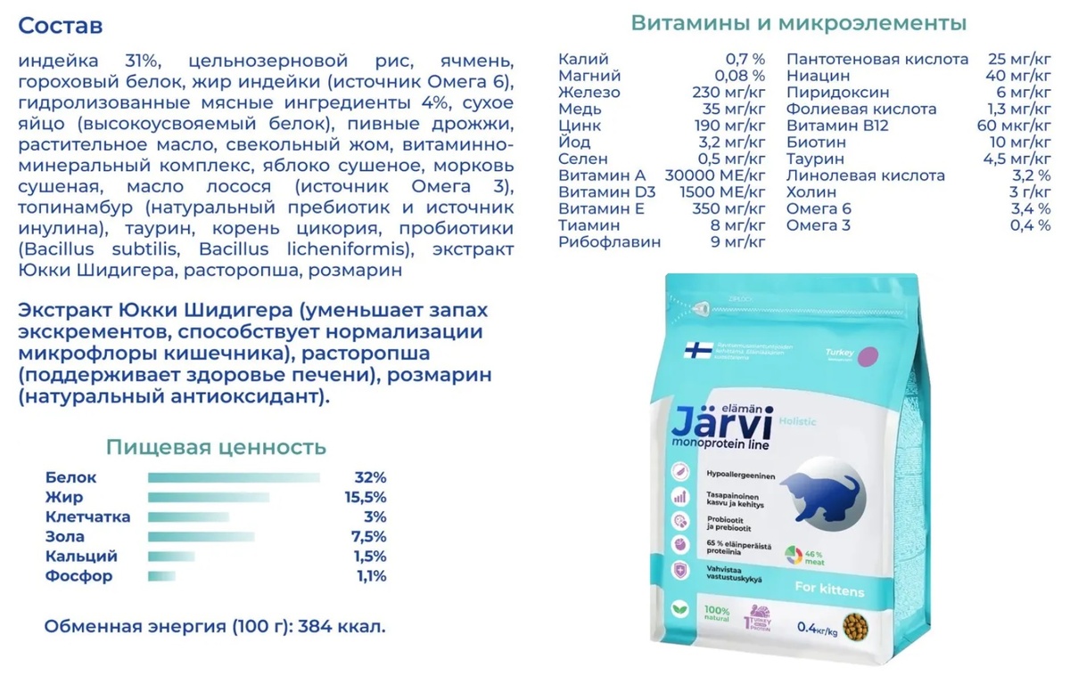 Сухой корм для котят Jarvi Monoprotein Line