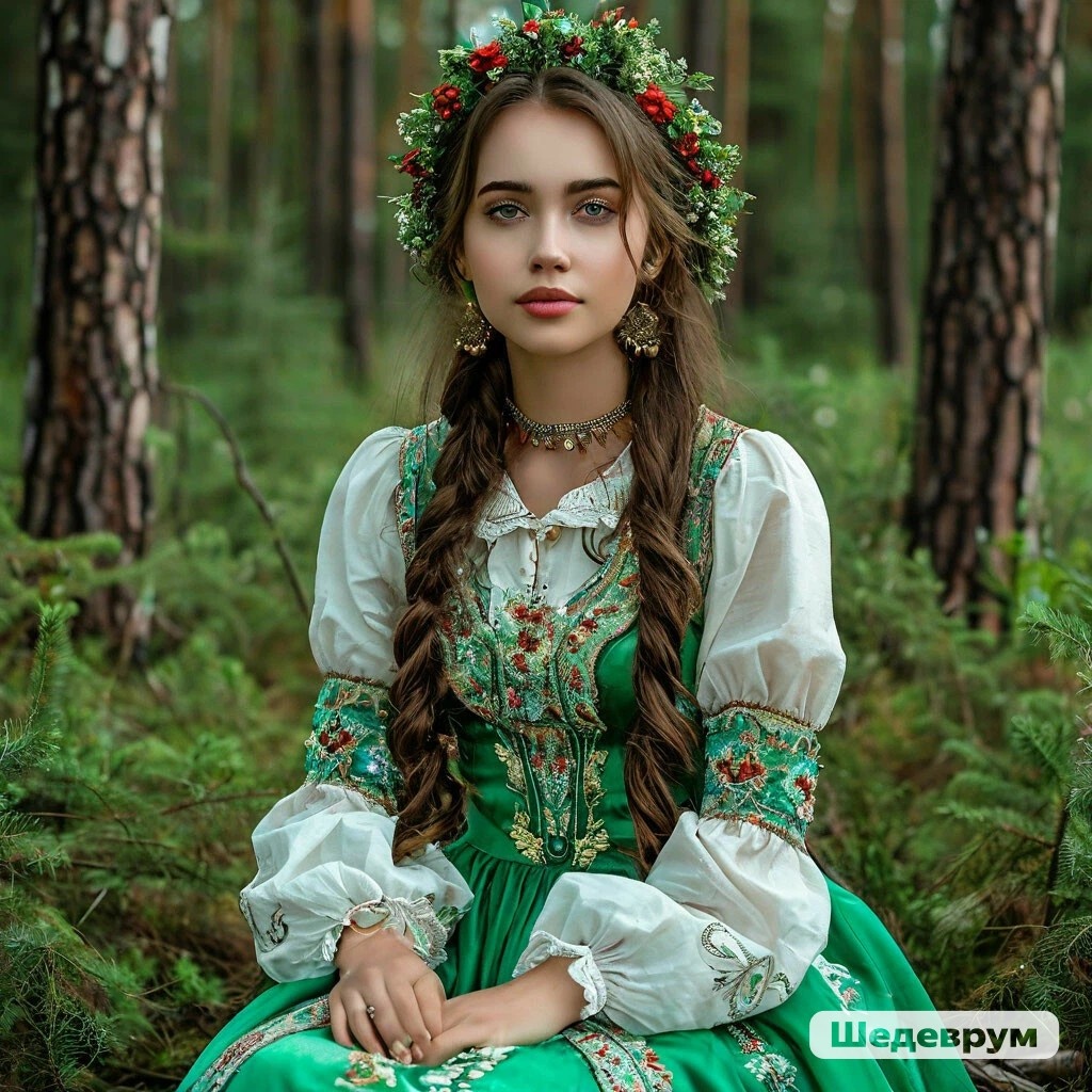 Русская девушка в лесу.