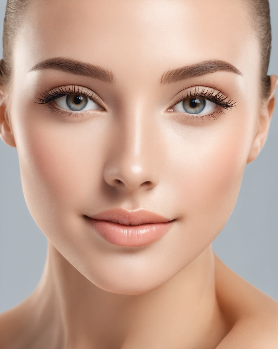 A high-quality portrait of a woman with flawless skin, smooth texture, and soft skin. Her face has realistic pores, natural highlights, and subtle shadows, giving her a glowing complexion.