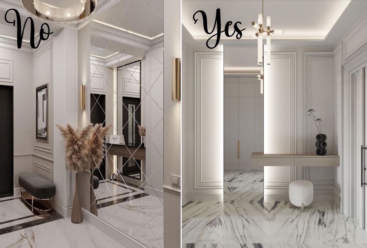 Зеркальное панно (не используем) и цельное зеркало (используем) в прихожей 