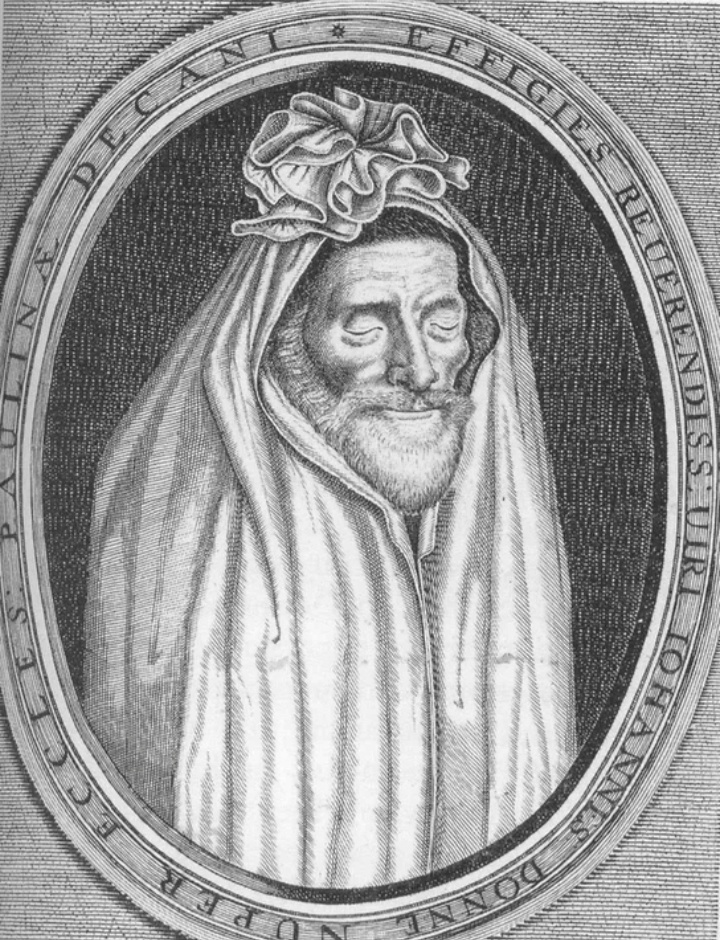 Гравюра с изображением верхней части надгробия, представляющая Донна в саване.