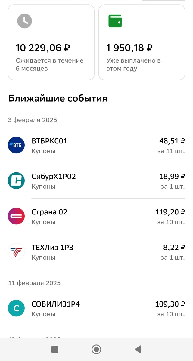 Ближайшие выплаты на брокерский счет