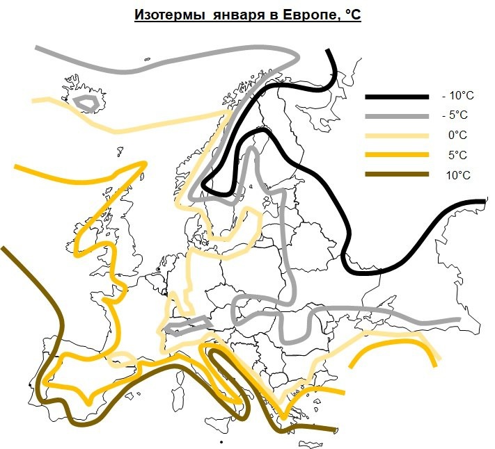 Одной из любимых манипуляций со стороны русофобов, является сравнение северных стран Европы и России, рассматривая географическую широту и полностью игнорируя влияние тёплого течения Гольфстрим. Между тем, если взглянуть на карту изотерм января, то картина совершенно иная. Британия является благодатным краем, а в Исландии условия схожи с Германией и Балканами. Комфортность проживания определяется не одной только температурой воздуха, иначе Европа была бы ещё более благодатным краем.

Малое количество солнца не позволяет британским и исландским виноградникам конкурировать с испанскими и французскими. Высокая влажность в Португалии делает зимы промозглыми, требуя использования не привычного нам увлажнителя, а осушителя воздуха, снижающего параметр влажности до комфортного, собирающего десятки литров воды.

И, да, природные ресурсы России - компенсация за более холодный климат, а все несогласные могут идти с миром и не завидовать...))