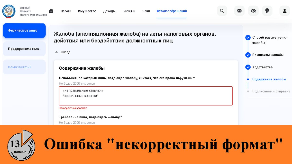 Некорректный формат. Личный кабинет налогоплательщика. Ошибка.