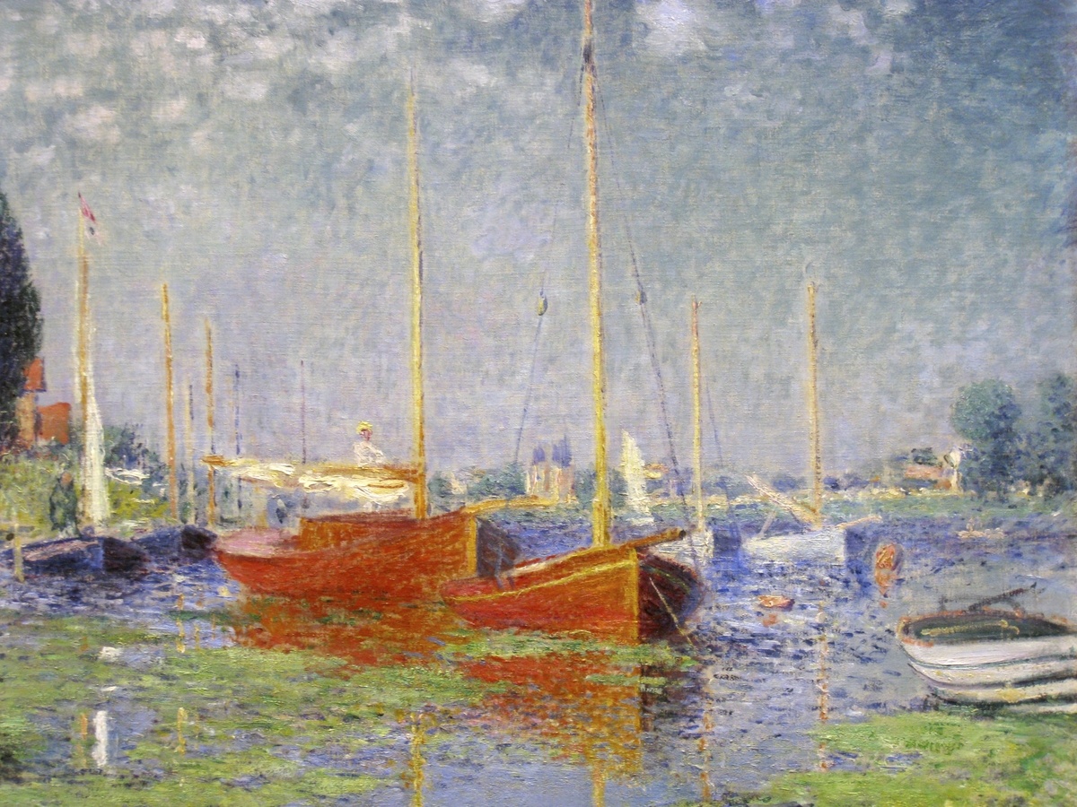 Claude Monet's Red Boats at Argenteuil (1875) famous painting. Original from Wikimedia Commons. Digitally enhanced by rawpixel.