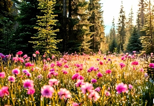 Летний луг ранним рассветом.