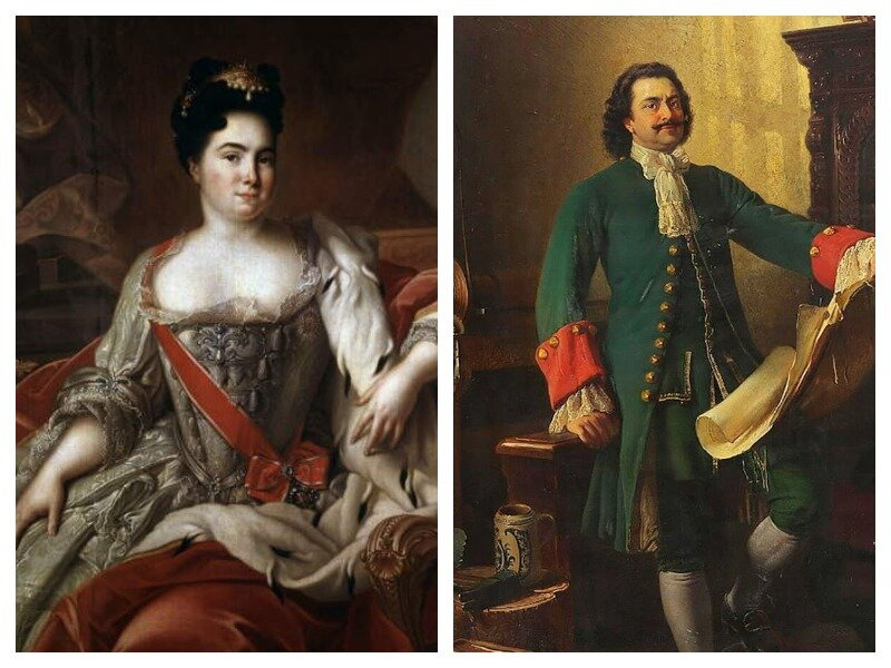 Портреты Екатерины I и Петра I.