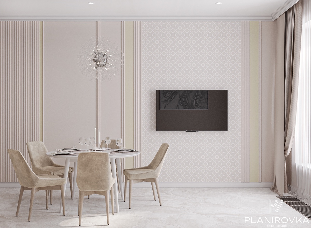 Кухня-гостиная с учетом всех принципов фэн-шуй из дизайн-проекта трехкомнатной квартиры в ЖК The One