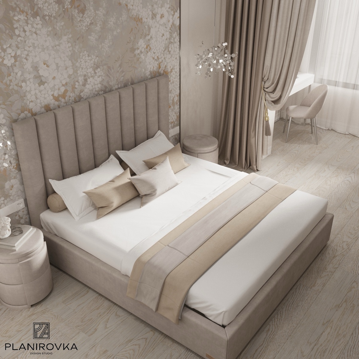 Главная спальня с учетом всех принципов фэн-шуй из дизайн-проекта трехкомнатной квартиры в ЖК The One