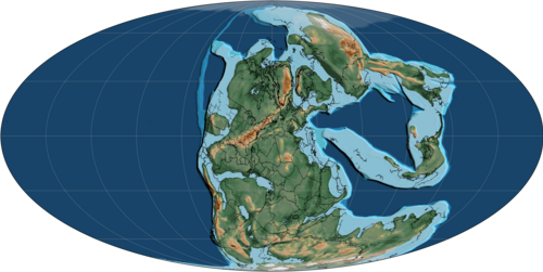 Карта земли 255 миллионов лет назад (Лопингский век, учиапинский ярус).