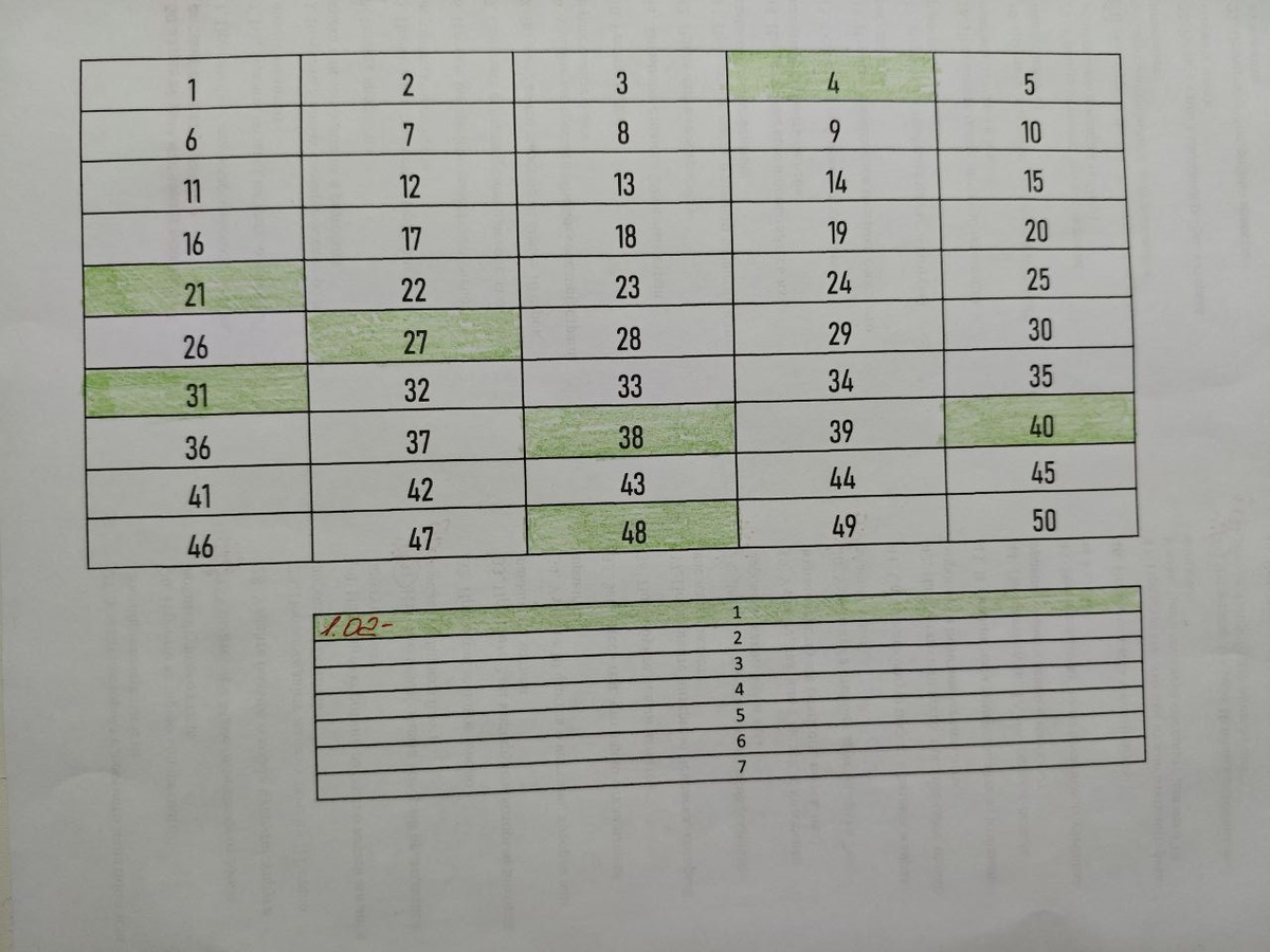 1я неделя - зеленая