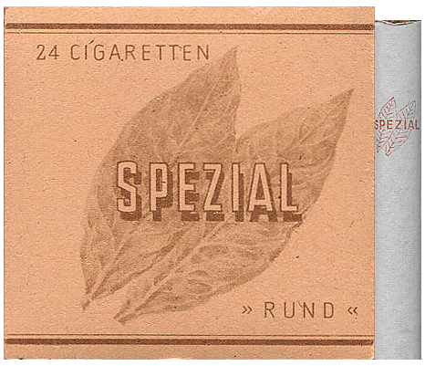"Spezial" Rund. Германия, 1945 год. 24 штуки в твердой упаковке. Цена (была) 3,60 марок. Производитель: "Garbaty". Владелец торговой марки: "Garbaty".