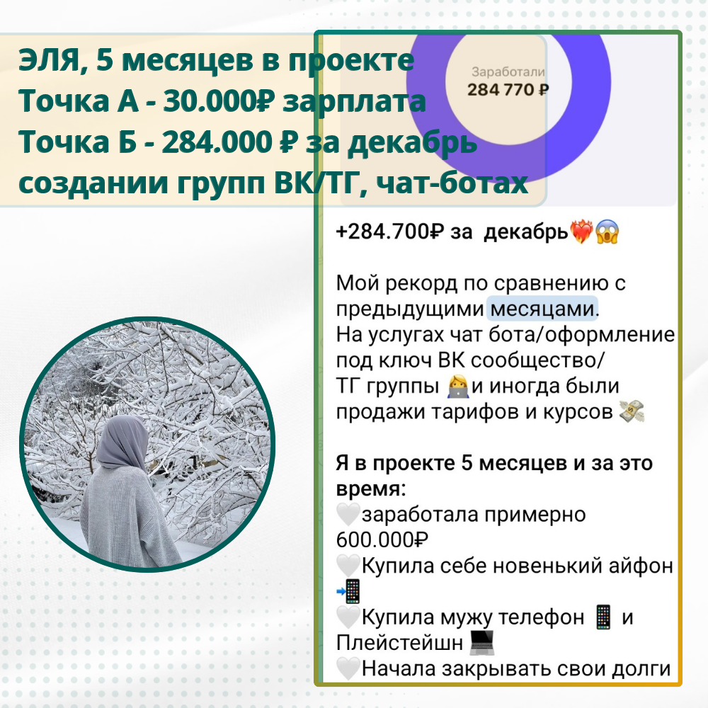 Эля не показывает своего лица, но при это ее доход уже >300.000₽