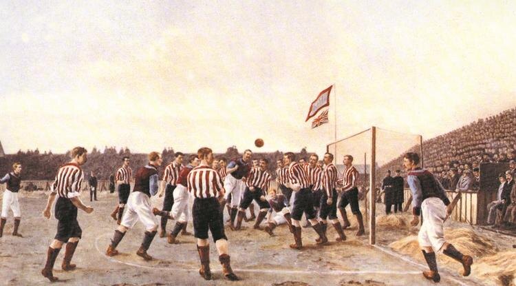 Репродукция картины Томаса Хеми «Угловой удар» ( 1895)