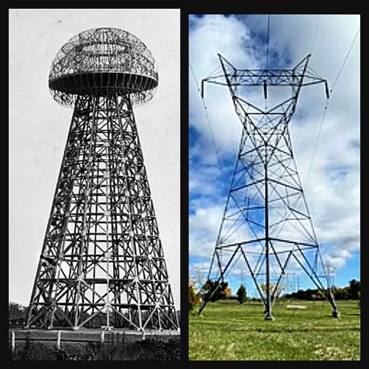 Слева: Башня Уордэнклиф Теслы (1907 год)