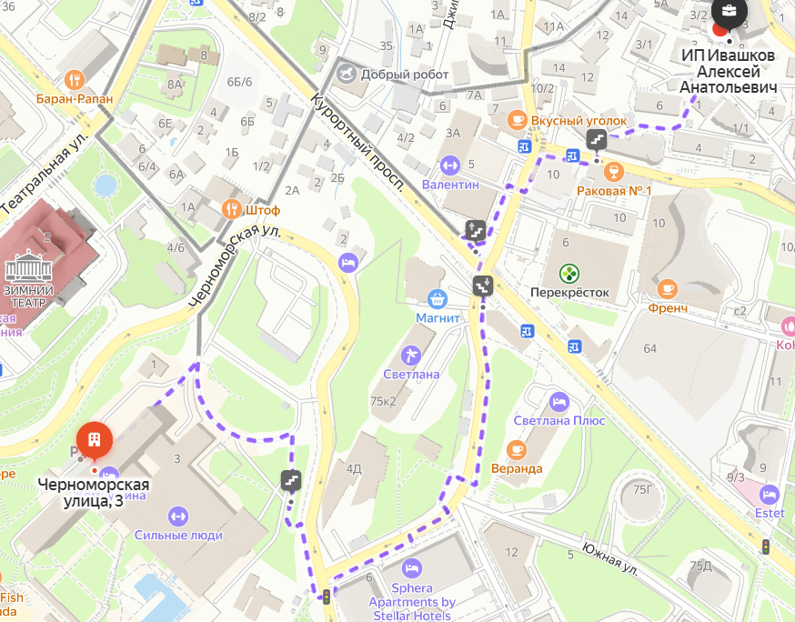 Маршрут от гостевого дома до Жемчужины