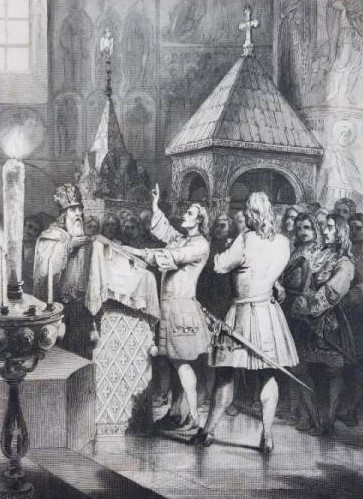 Отречение царевича Алексея от престола. Гравюра 