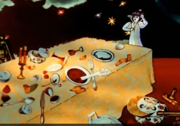 кадр из мультфильма. "Пир" в честь королевы Алисы. 