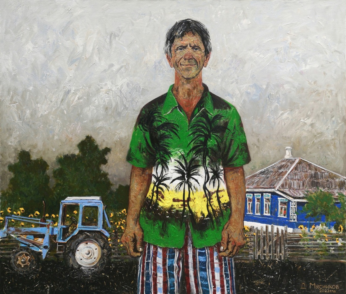 Райская земля, Мясников Дмитрий, 2022, 120 х 140, Холст, Масло, Работа из цикла "Жители хутора Задонье"