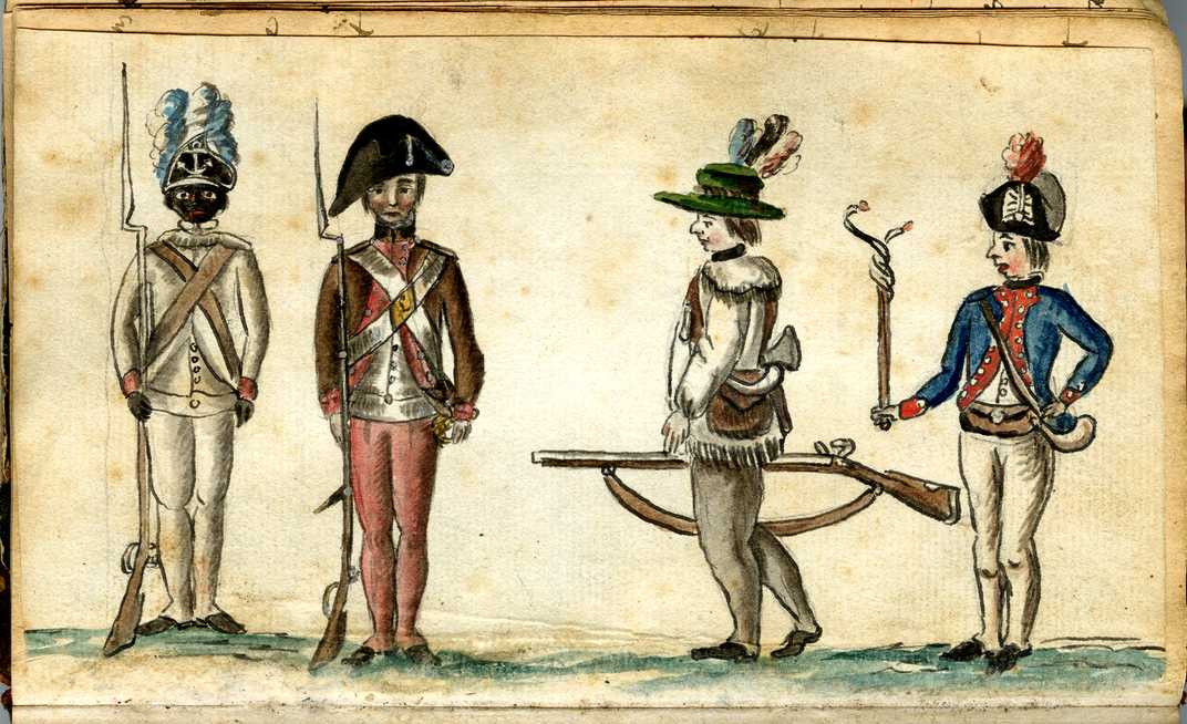 Рисунок 1781 года, изображающий солдат во время осады Йорктауна,