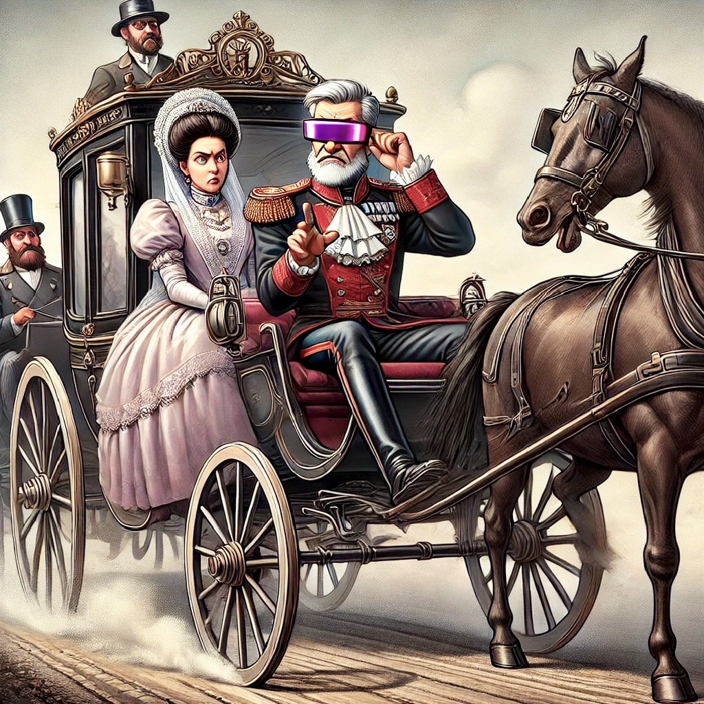 Болконский в своих фирменных очках сидит в карете с видом «что за трэш», Марья пытается удержаться, а кучер нервничает, глядя на разбитую дорогу. Настроение: батя в шоке, но жизнь продолжается!