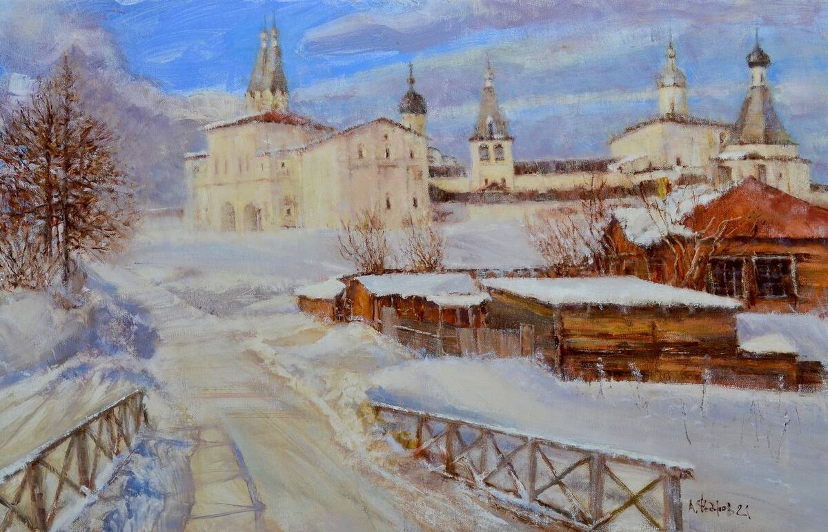 Холст масло 50х 70 Ферапонтов Белозерский монастырь  ..  Художник А. Федоров